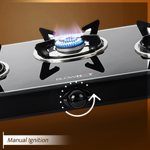 Manual Ignition:This gas stove comes with ergonomic knobs with manual ignition, which enables you to adjust the flame intensity easily.