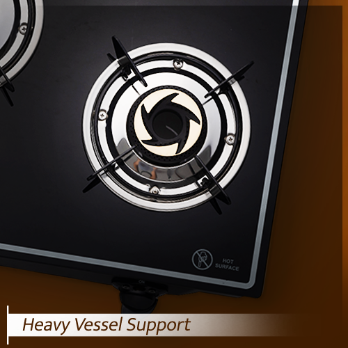 Heavy Vessel Support:The heavy vessel support attached to the cooktop gives the stove a classy modular appearance and allows heavy pots and pans to be lifted easily.