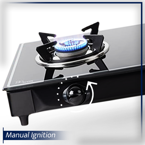 Manual Ignition:This gas stove comes with ergonomic knobs with manual ignition, which enables you to adjust the flame intensity easily.
