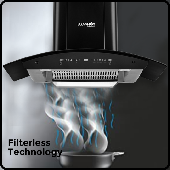 Filterless Technology:With its high efficiency, the filterless chimney circulates the indoor air and pulls smoke and odours from the surrounding area, keeping your kitchen clean.